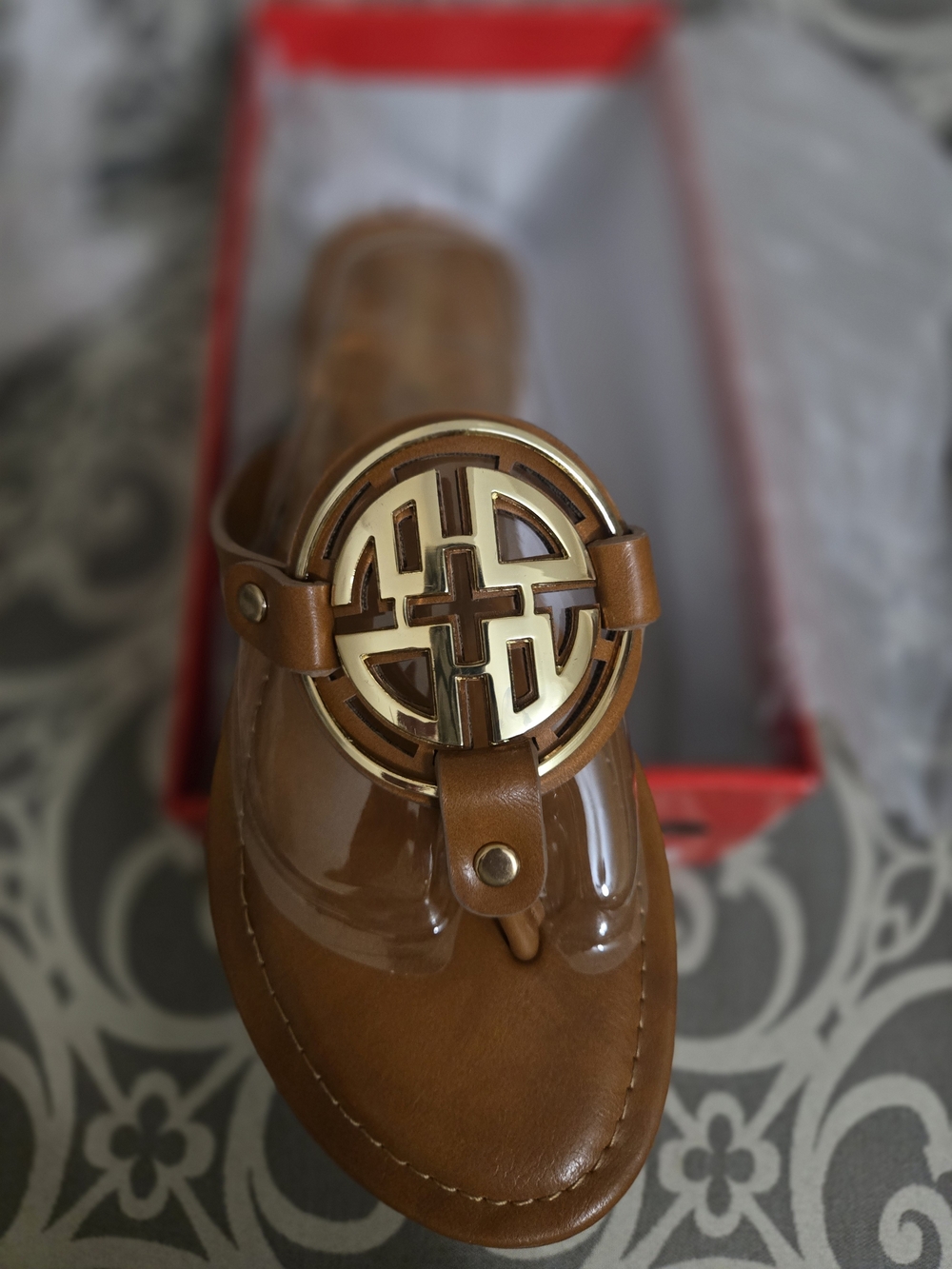 Pierre Dumas Brown Sandal with Gold Medallion